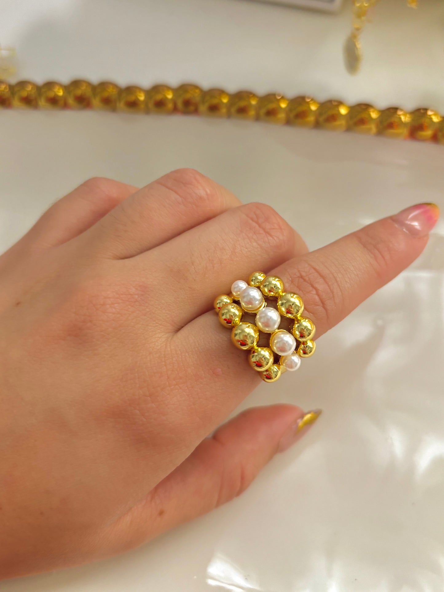 “Gold Pearl Ring”
